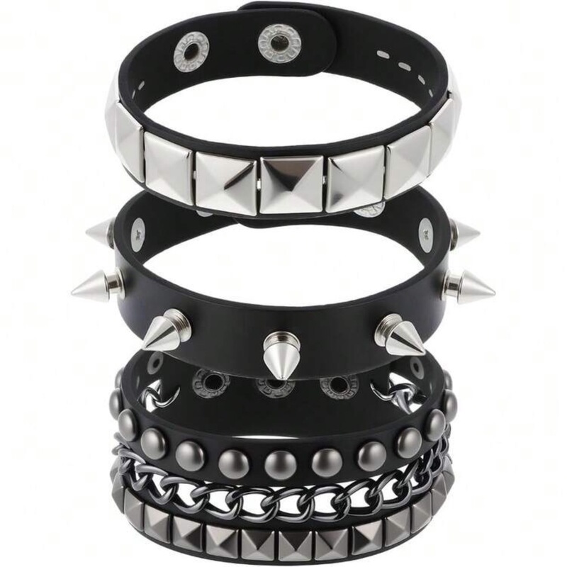 Cross-Border European and American Punk Three-Piece Rock Rivet Bracelet Set Leather Couple Gothic Style Trendy Bracelet Bracelet Cross-Border European and American Punk Three-Piece Rock Rivet Bracelet Set Leather Couple Gothic Style Trendy Bracelet Bracelet