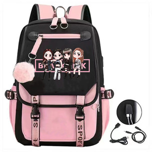 Korean Girl Group Kim Ji-Soo, Kim Jennie, Park Chae Young Printed Schoolbag Backpack Large Capacity USB Interface Student