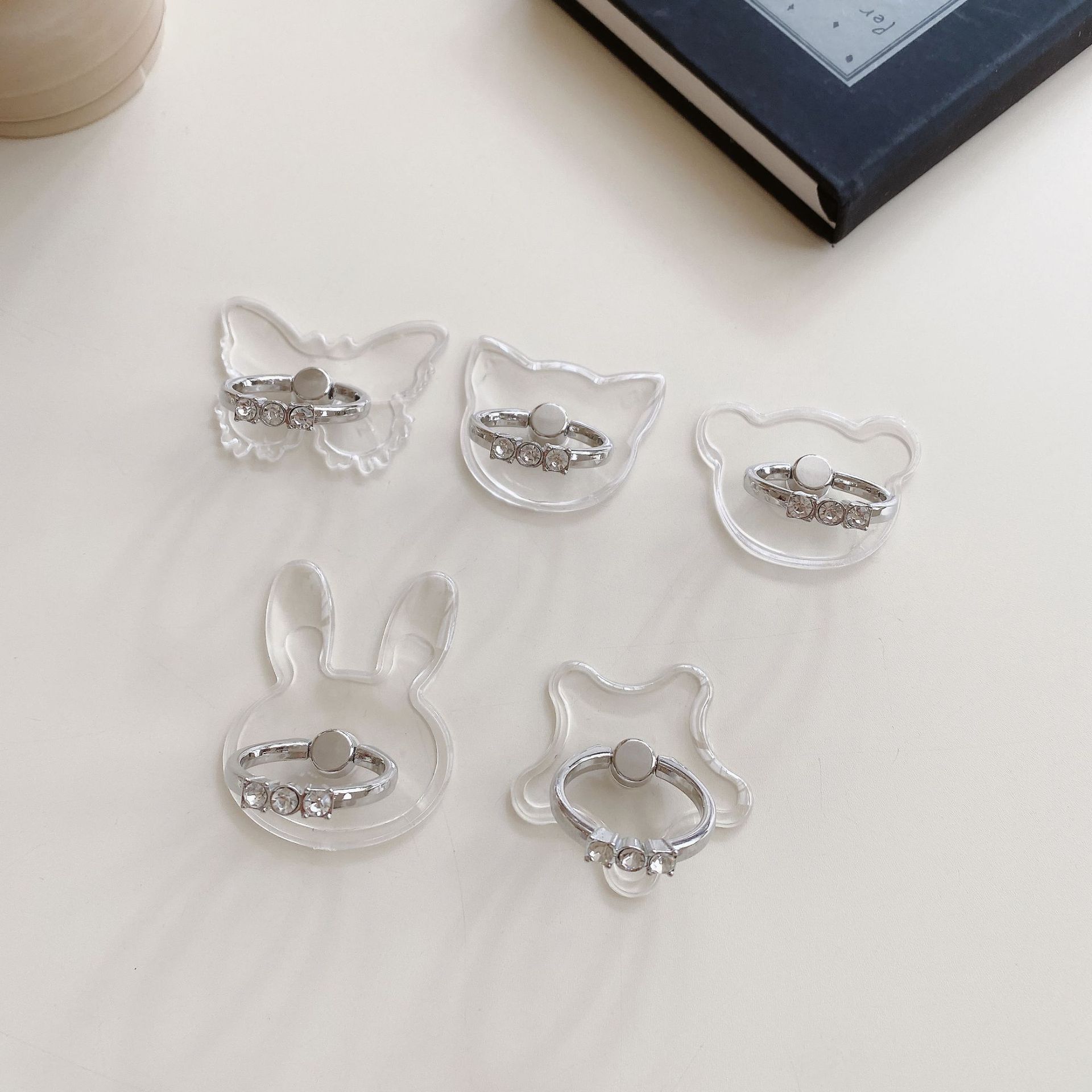 New Three-Diamond Transparent Ring Buckle Creative Transparent Pc Crystal Acrylic Lazy Desktop Mobile Phone Rhinestone Holder