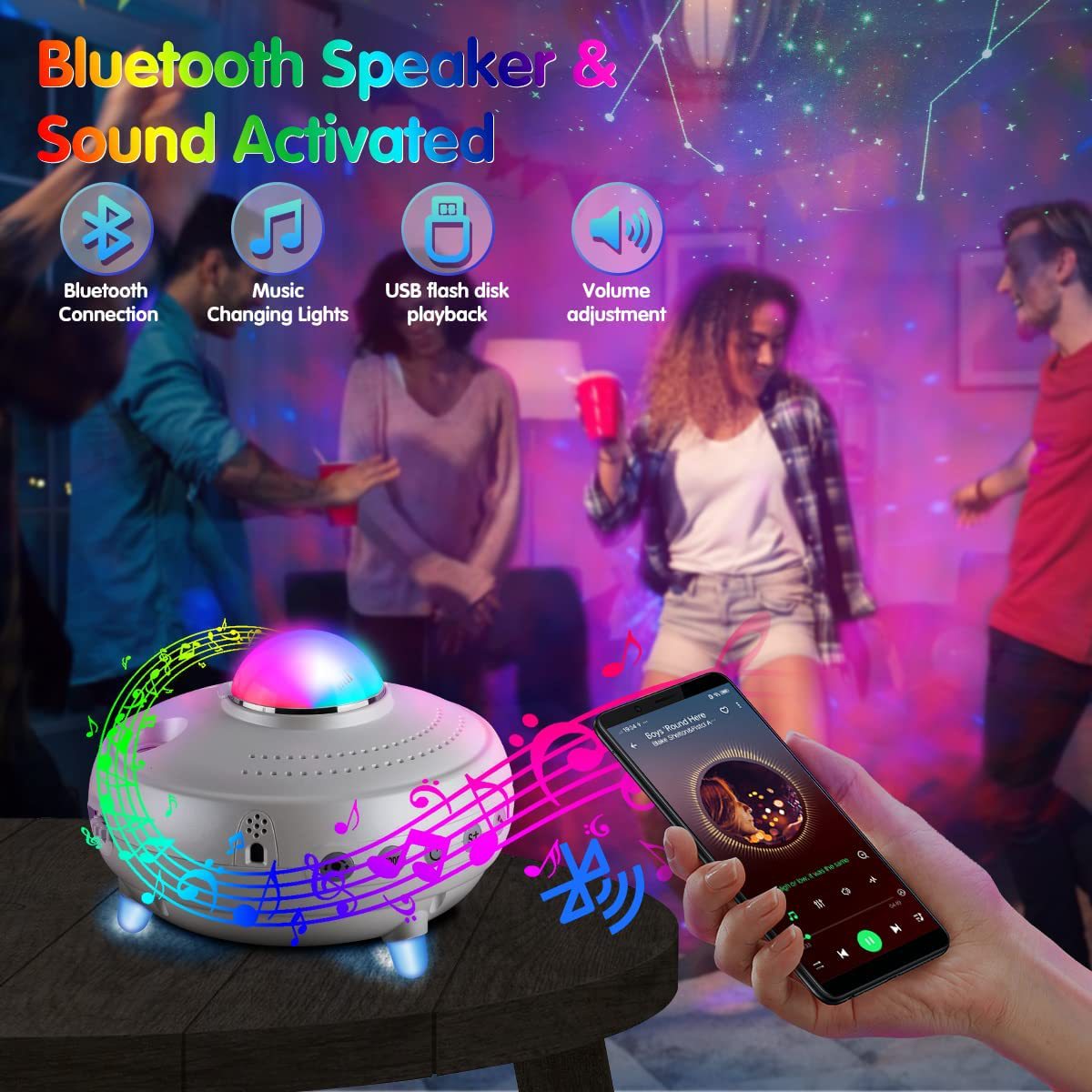 新品DIY十二星座音乐星空投影灯星球满天星激光氛围灯亚马逊爆款