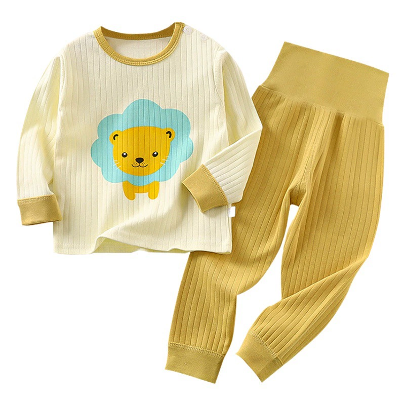 Детский хлопковый нижнее белье с высокой талией, весенне-Осенняя детская одежда для девочек, пижамы с длинными кальсонами, хлопковая домашняя одежда