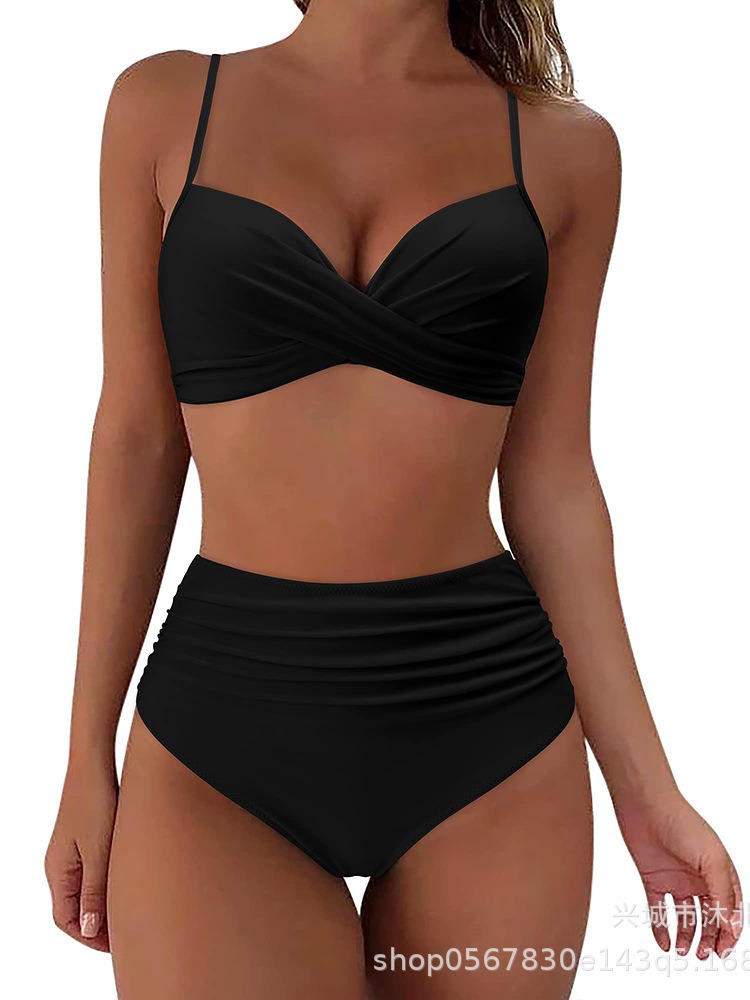 Bikini Cruzado Retro para Mujer Set de 2 Piezas de Poliéster con Almohadilla sin Aros para Playa y Natación