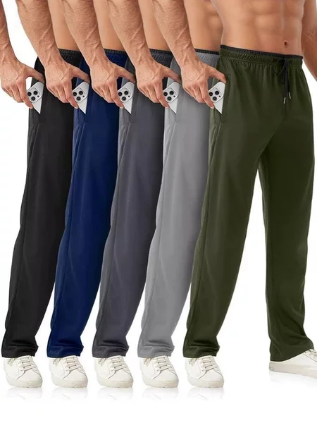 Five-Pack Amazon Men's Zip Pocket Sports Pants, Stretchy Lightweight Joggers for Running and Fitness Training