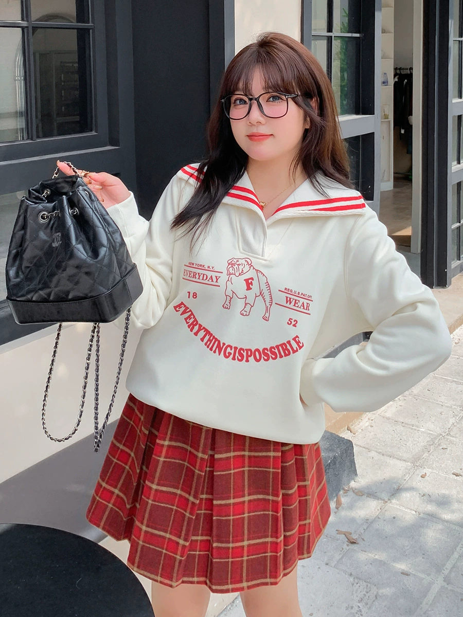 Тёплый зимний костюм, oversize свободный крой (топ + клетчатая юбка), большие размеры XL–4XL, с подкладкой