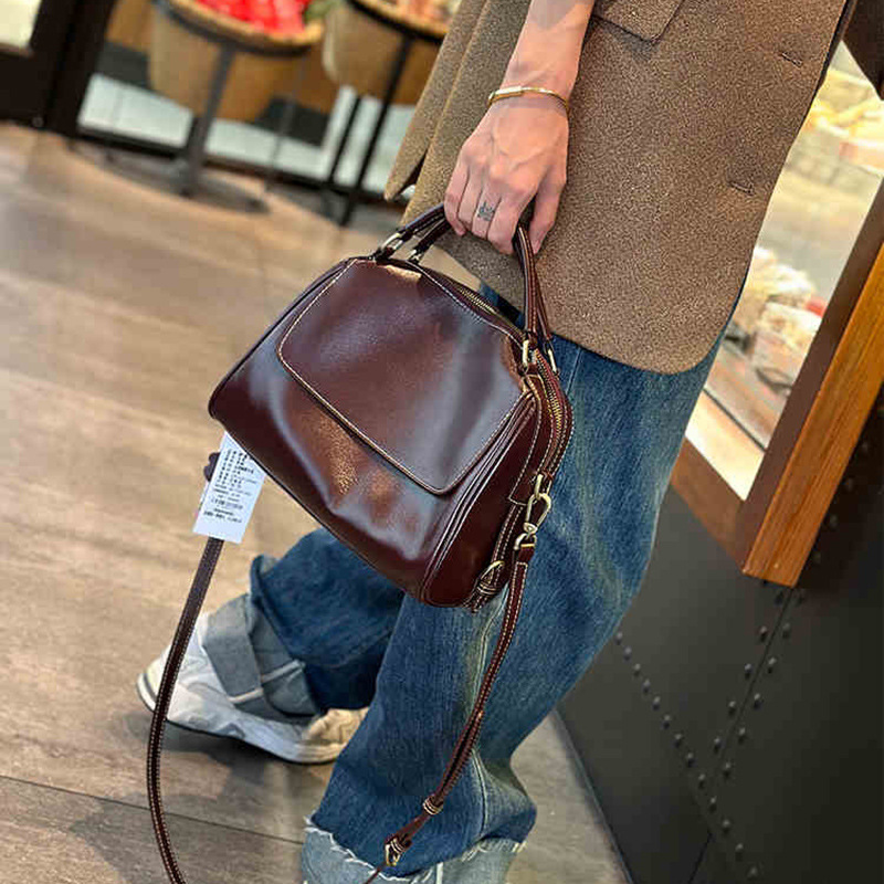 Women's Handbags 2024 New Trendy Fashion Retro Versatile Large Capacity Genuine Leather Shoulder Crossbody Bag Tote - Thumbnail 7