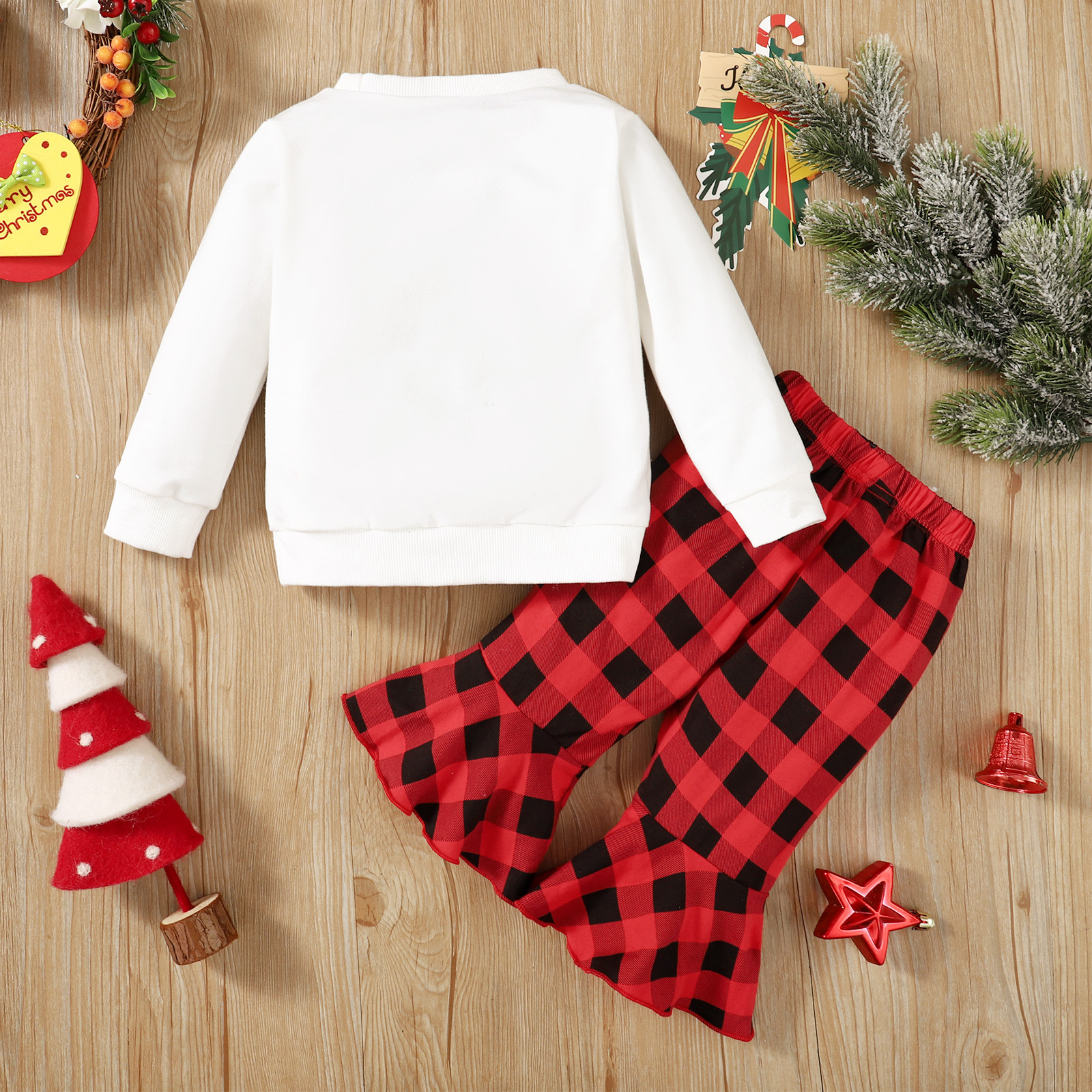 Christmas Fashion Christmas Tree Letter Plaid Patchwork 100% Cotton Girls Clothing Sets display picture 12