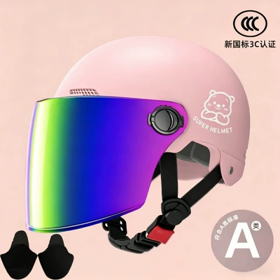 Electric Scooter Helmet, All-Season Safety Motosiklet kaskı (dəbilqə) - pink-iridescent-long-sunglasses-silver-white-bear-ear-protection-uv-protection-sun-tanning-prevention-do-not-get-lenses-wet
