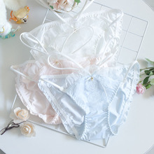 日系秋冬新款内裤女低腰牛奶丝面料轻薄透气性感迷人刺绣三角短裤