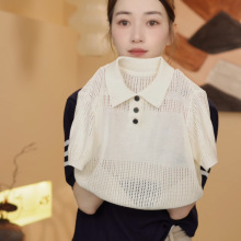 夏季童装冰丝POLO短袖儿童韩版男童翻领T恤衬衫针织衫钩花小童