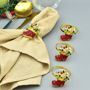 Christmas High-end Western Restaurant Christmas Socks Tableware Gold Plated Christmas Socks Napkin Buckle Napkin Ring Napkin Ring
