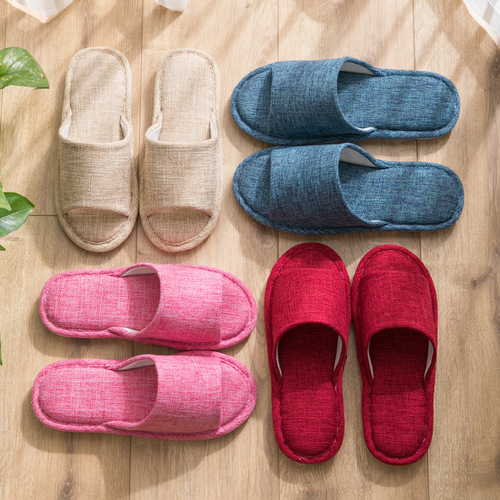 Linen Slippers for Women Summer Home Couple Indoor Non-slip All-Season Wood Floor Cooling Slippers for Men Summer Household Use