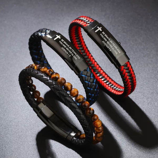 Cross-Border Hot-Selling Wwjd Men's Inspirational Woven Leather Hand Rope Webbing Adjustable Bracelet Engraved Handmade Bracelet