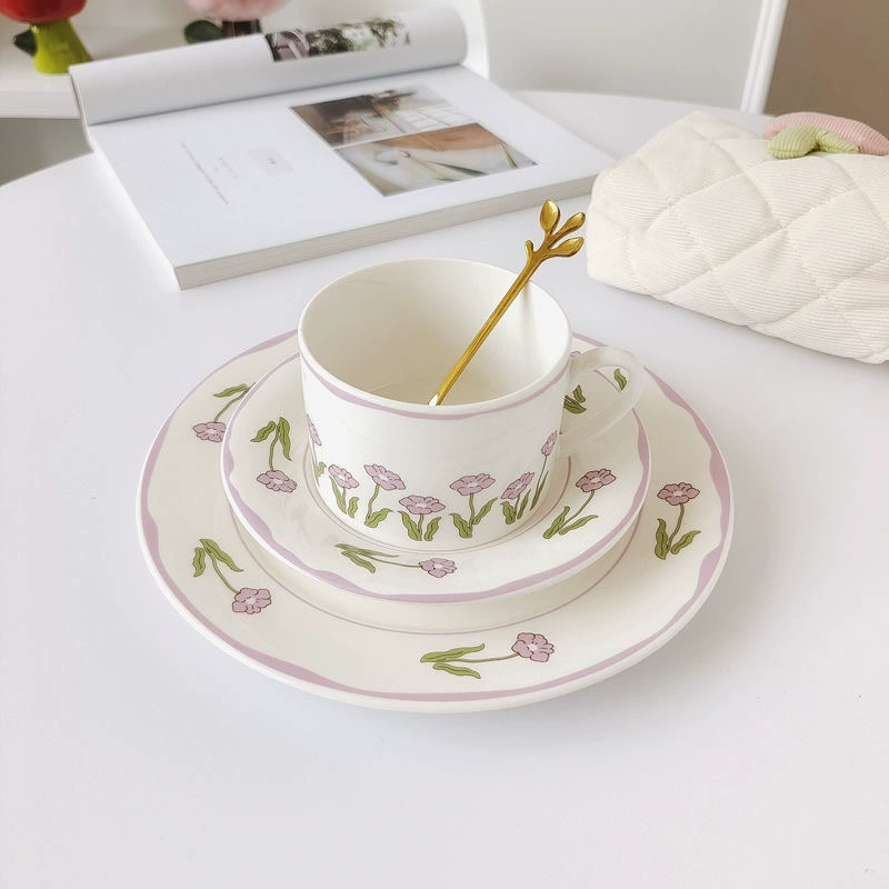 Coffee ceramic dinner plate, purple tableware, french style