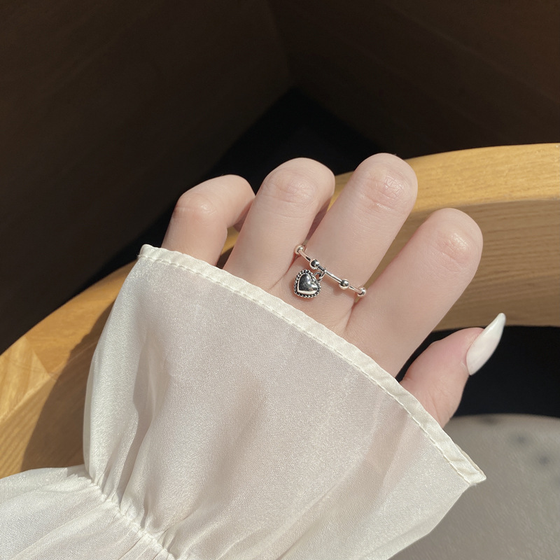 Silver Plated Plating Material Stone-Free Inlay Material Silver Heart Shape Wide Band Rings Open Ring Rings