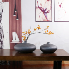 新中式禅意陶瓷花瓶黑白扁形台面小花瓶茶室客厅酒柜装饰饰品摆件