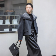 欧货高级感马海毛大翻领双面羊绒大衣女冬新款小个子短款毛呢外套