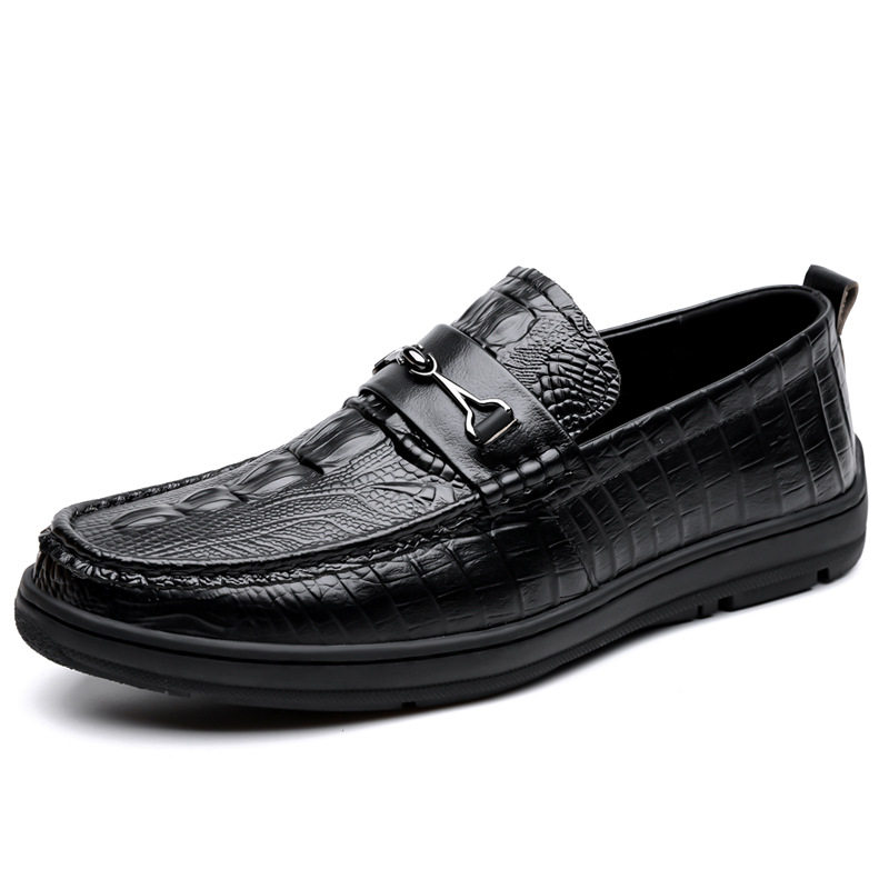 Giày lười nam da bò lớp đầu vân cá sấu, giày Loafer xỏ chân gót thấp 1–3 cm — GX2758 màu nâu, GX2758 màu trắng, GX2758 màu đen