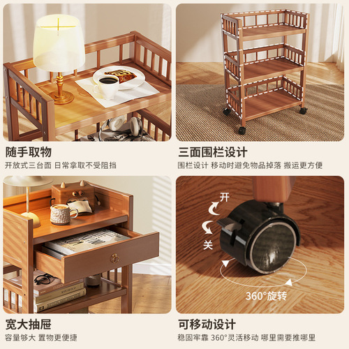 Multi-layer shelf household living room school storage rack, movable standing storage rack, one-carriage multi-purpose cart