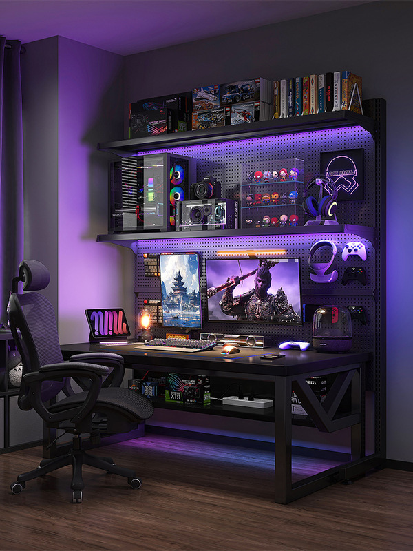 Perforated Board Computer Table Desktop E-Sports Table Bedroom Home Floor-Standing Storage Rack E-Sports Room Table and Chair Set Study