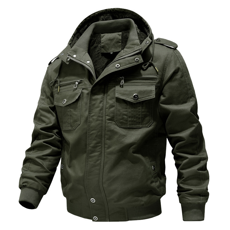 Cross-border supply cotton jacket Men's Military workwear men's coat washed winter fleece-lined cotton jacket hooded factory direct sales