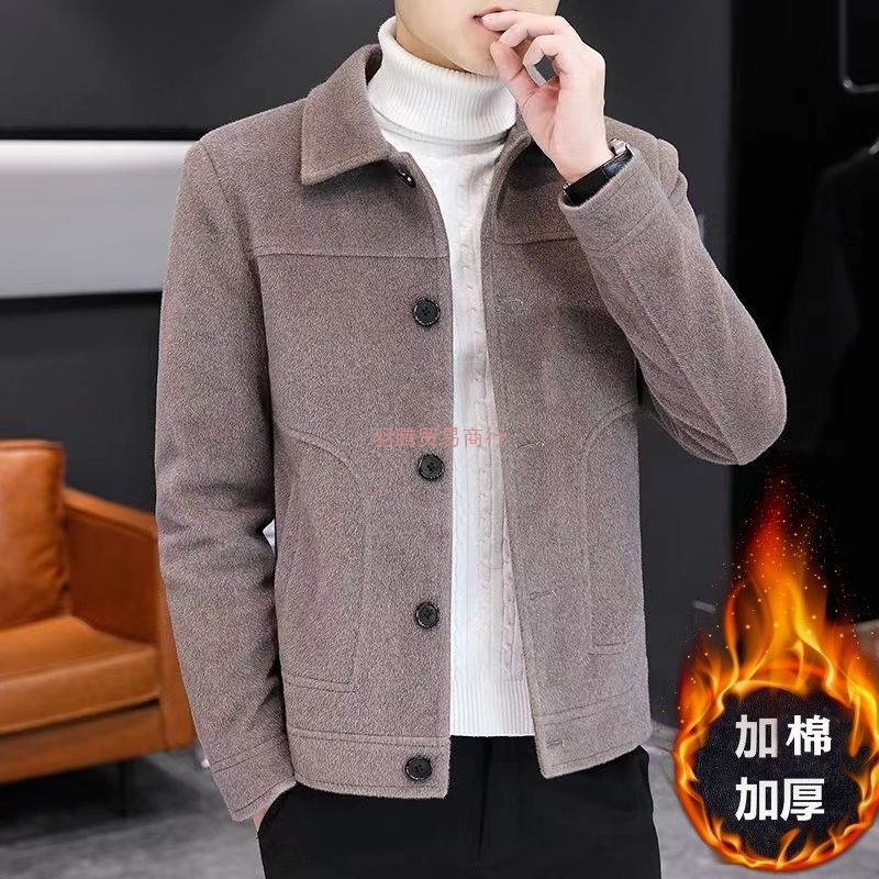 秋冬貂绒风衣短款韩版男毛呢外套休闲加棉翻领夹克百搭上衣外套男