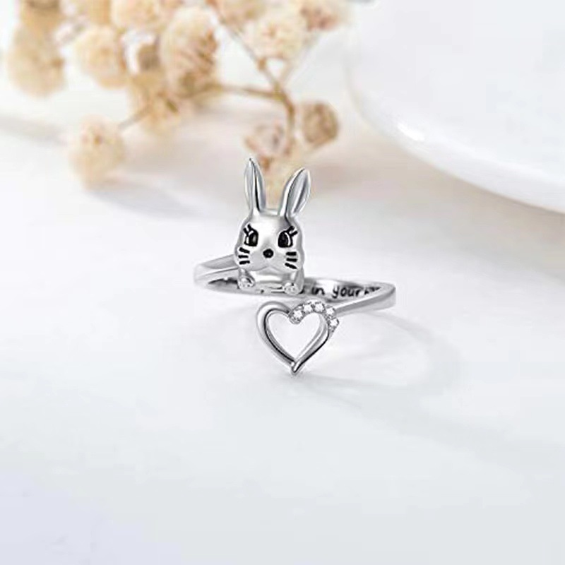 Fashion Rabbit Letter Heart Shape Copper Inlay Zircon Rings