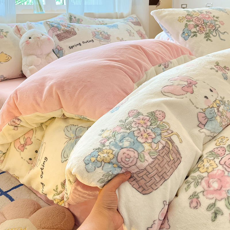 ミルクベルベットキルトカバーシングルピース150X200x230冬プラスベルベットキルトカバーコーラルベルベットフランネル寝具4点セット|undefined