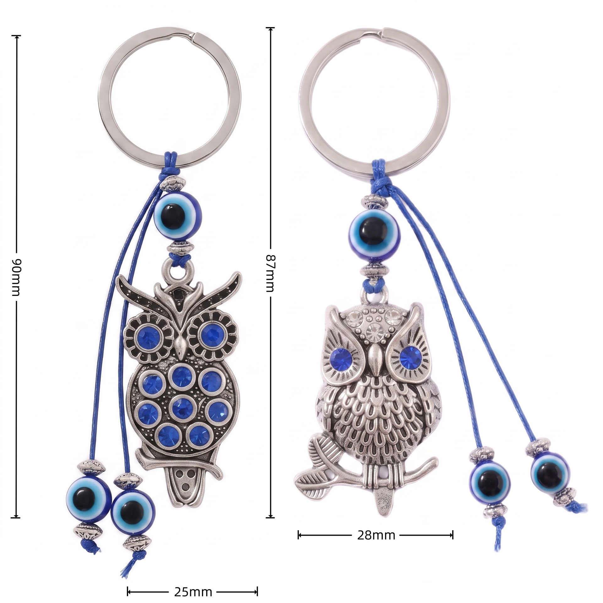 Ojos azules búho llavero de aleación mal de ojo retro bolsas creativas para decoraciones de automóviles colgantes