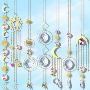 Suncatcher Crystal Wind Chimes Sun Catcher Star Moon Dream Catcher Window Pendant Copper Starry Sky Wind Chimes