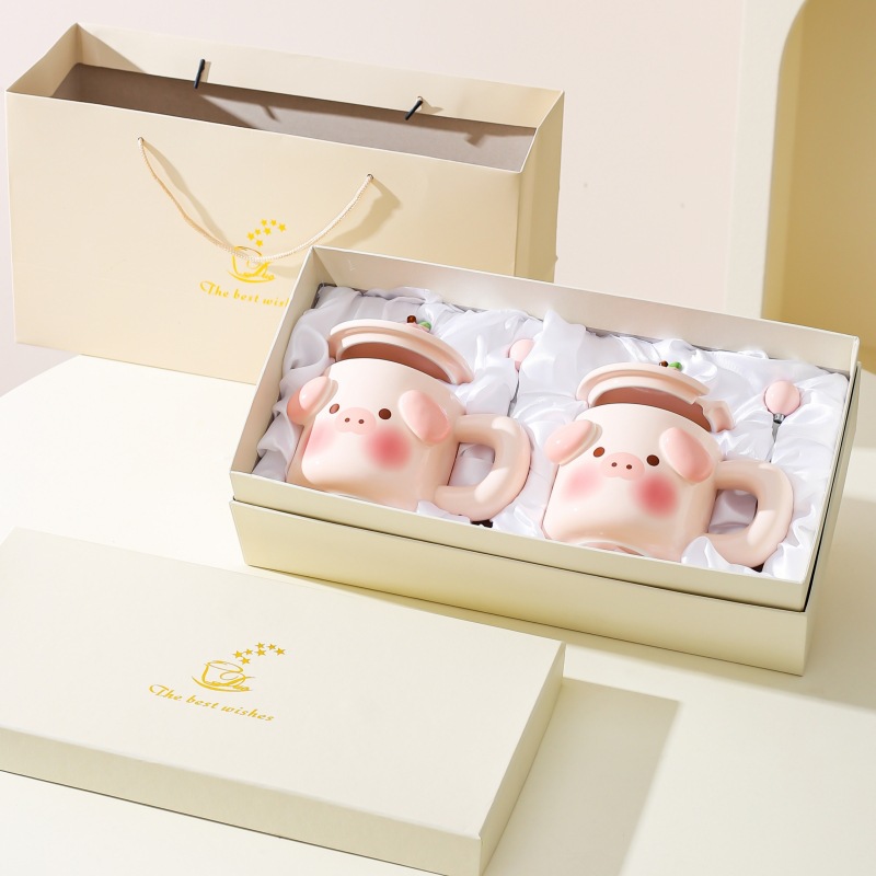 Pareja Linda creativa Taza de cerámica taza par regalo de boda regalo traje caja de regalo de cumpleaños