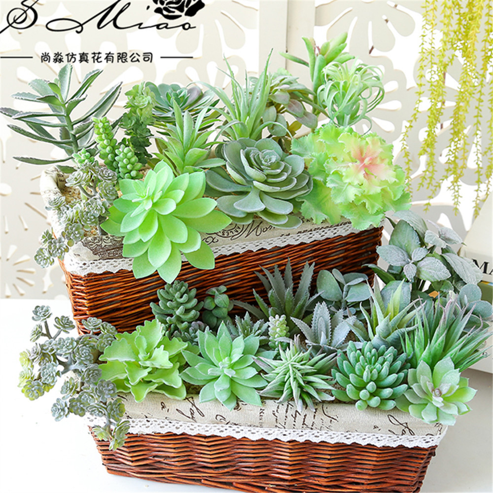 Popular Flocking 1 Series Green Simulation Succulent Creative DIY Supplies Artificial Flower Plant Wall Decor Artificial Plants