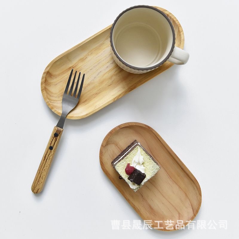 Bandeja ovalada de madera estilo japonés para uso doméstico, adecuada para leche, pan, desayuno, té de la tarde, pasteles, café, con estilo vintage.