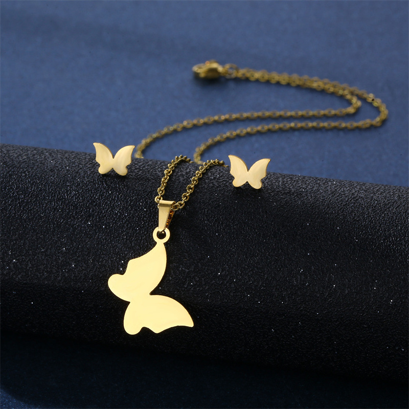 Womenu0027S Simple Style Butterfly Stainless Steel Titanium Steel Pendant Necklace Jewelry Sets