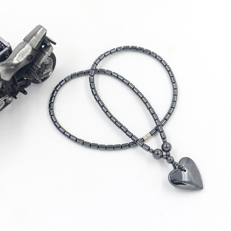 Love heart-shaped pendant black gall stone beaded necklace female cross dolphin hanging personality black gall stone short necklace male