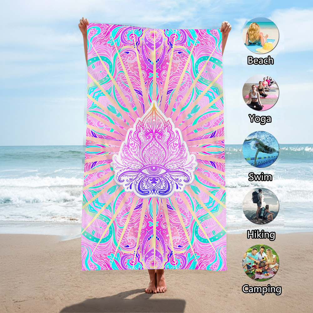 Toalla de playa de terciopelo de doble cara de secado rápido Toalla de playa impresa Mantón de protección solar junto al mar Toalla de baño absorbente Soporte personalizado