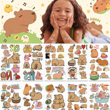 跨境小爆款卡通儿童水豚纹身贴纸防水汗环保可爱动物临时文身贴纸