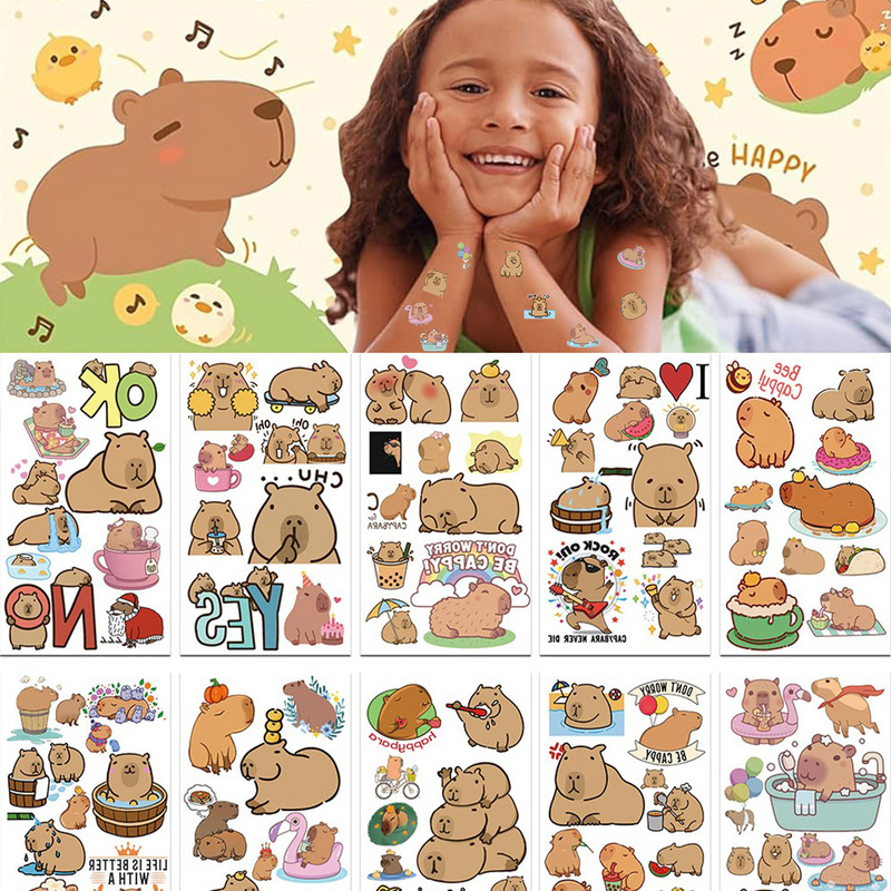 Cross-border Small Explosions Cartoon Children's Capybara Tattoo Sticker Waterproof Sweat Eco-friendly Cute Animal Temporary Tattoo Sticker
