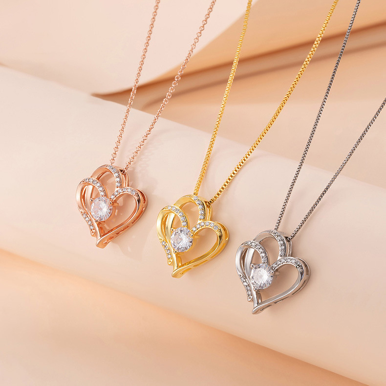 Silver Double Heart Necklace Elegant Love Pendant For Women_voghion.com