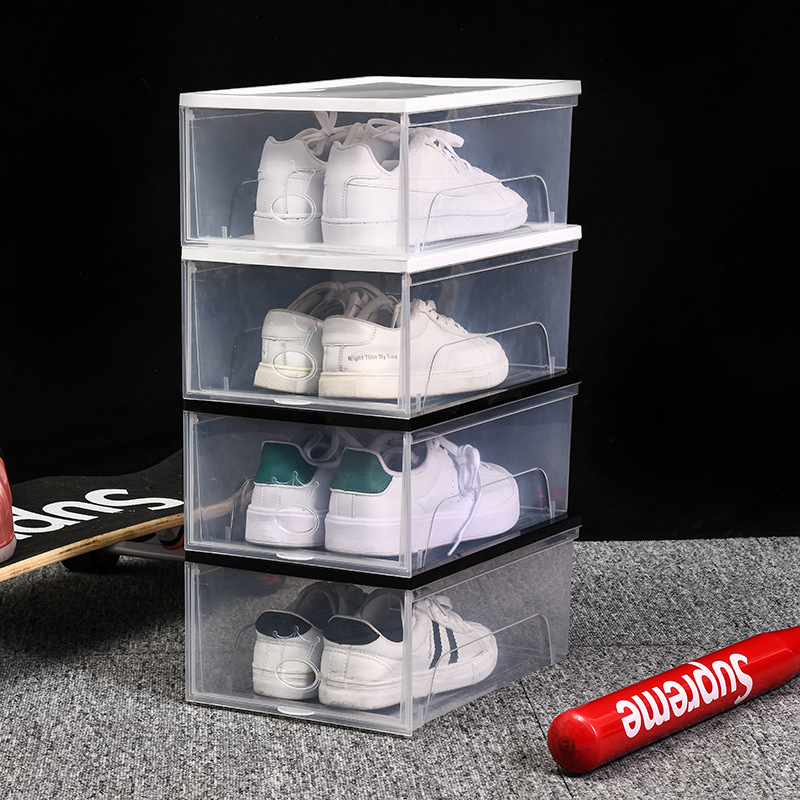 Of large number Discount supply transparent wholesale shoe box pp shoe box shoes storage box Gym shoes Folding bed Storage
