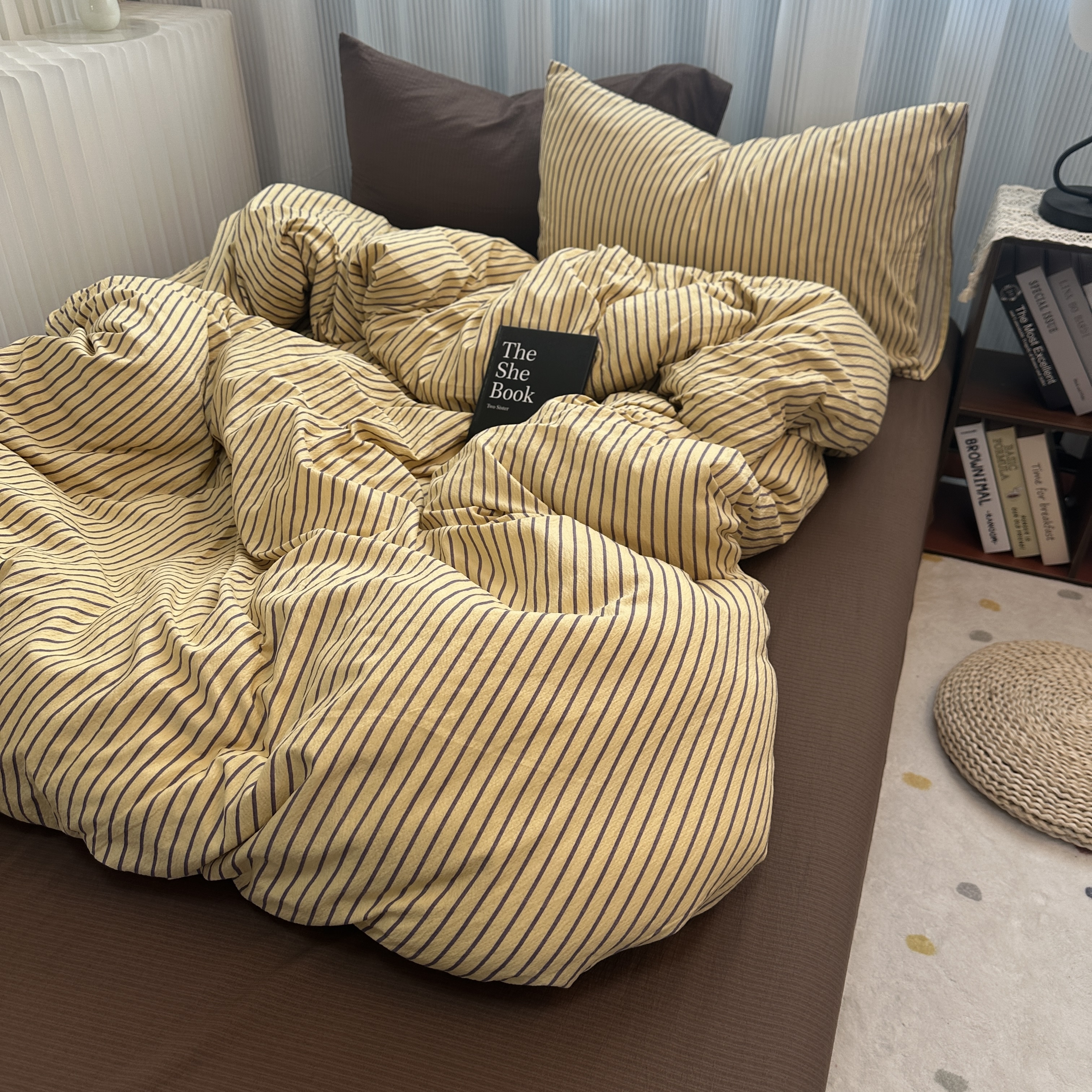 Vintage Striped Cotton Bedding Set Four-piece Duvet Cover Set_voghion.com