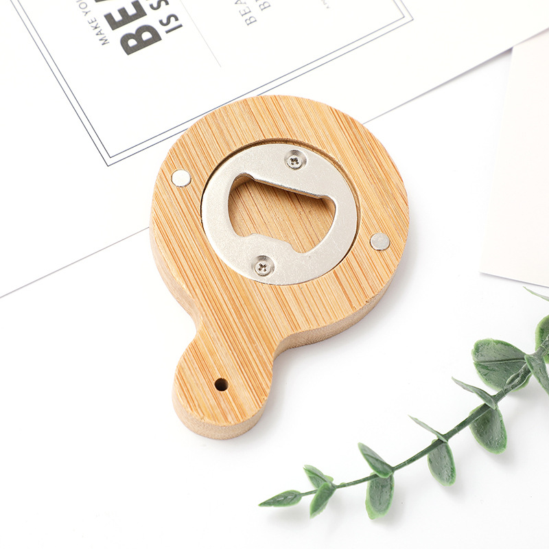 Venta directa de fábrica de imanes magnéticos fuertes de bambú para refrigerador y abridores de botellas de madera de bambú, se pueden personalizar con grabado láser de logotipos coloridos.