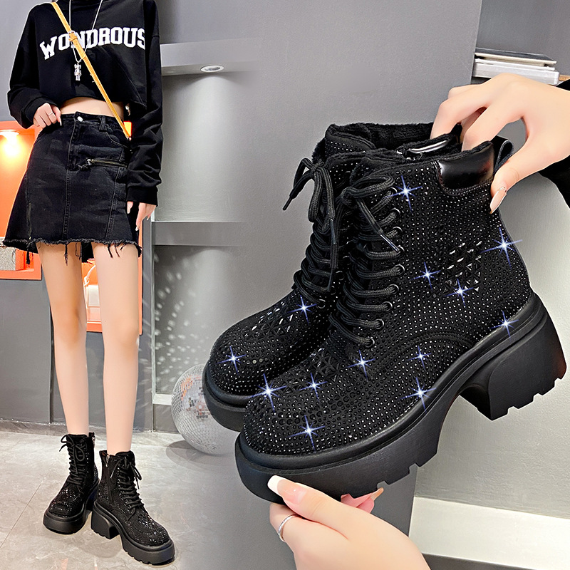Sternenklare Martin-Stiefel mit Strasssteinen für Damen 2024 Herbst und Winter, neue High-End-Modestiefel sowie warme, kurze Stiefel aus Samt_voghion.com