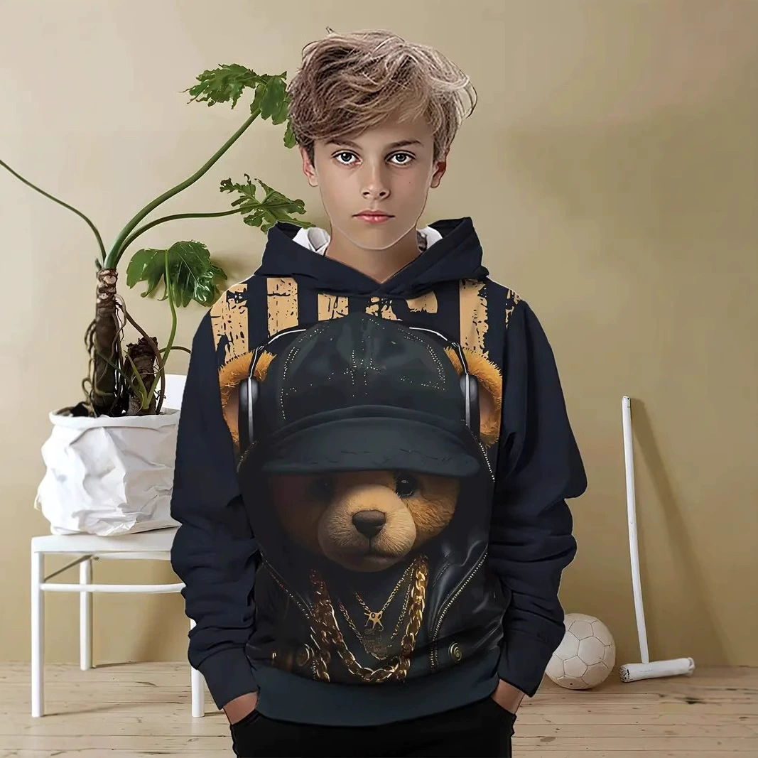 Amazon трансграничный мультфильм животных моды принт мальчик толстовка с капюшоном 3D цифровая печать повседневная свободная толстовка