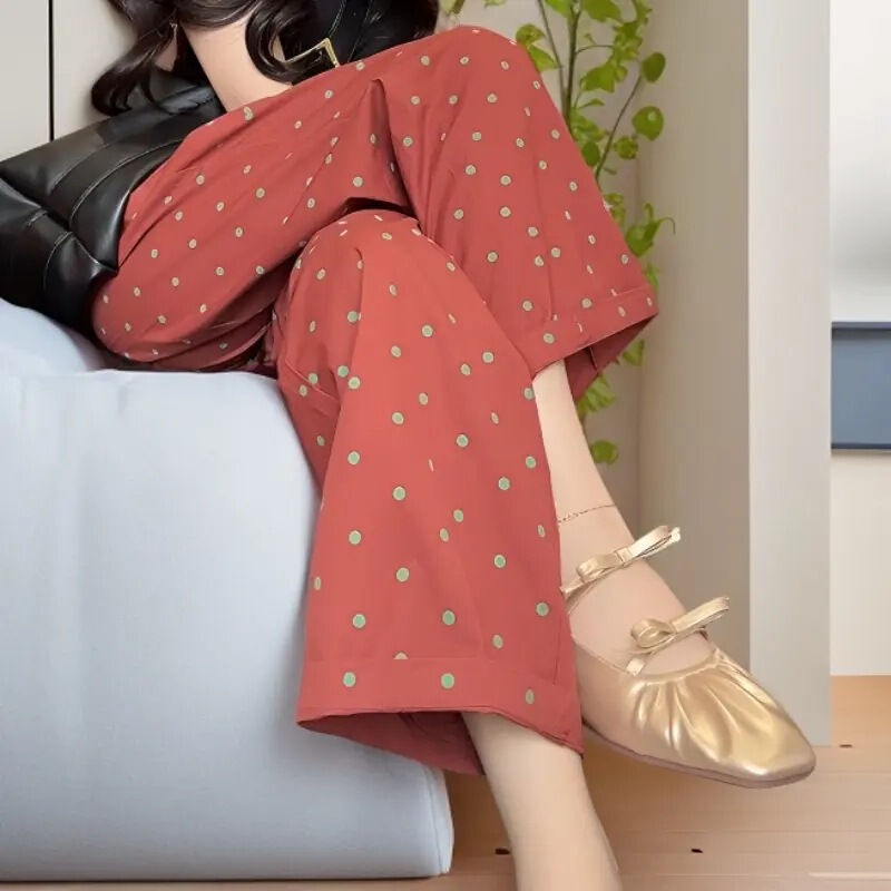 2025 Upgraded Version of Ice-Sense Cotton Ultra-Thin Healing Slimming Look Version Polka Dot Original Design Straight Pants Sun Protection and Quick Drying