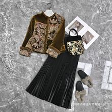 深圳南油女装桑蚕丝丝绒重工绣花拼貂毛棉服全身貂毛包边内里夹棉