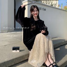 黑色金丝绒连衣裙女2024年春秋新款法式高级感独特超好看气质长裙