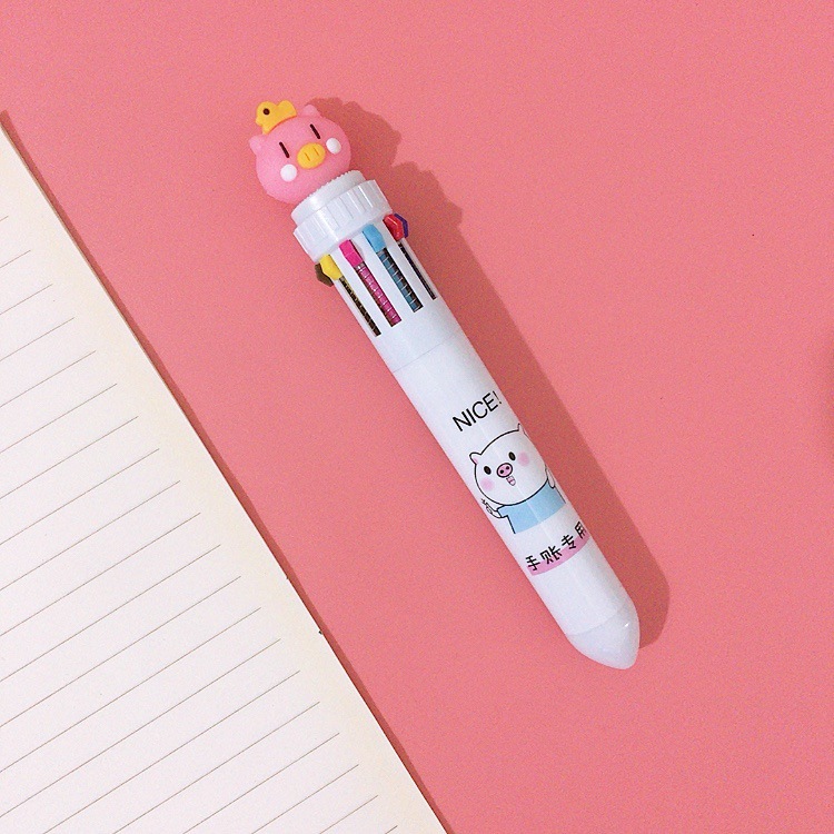 Papelería creativa bolígrafo de diez colores de dibujos animados estudiante color diario pluma chica corazón multicolor prensa bolígrafo al por mayor