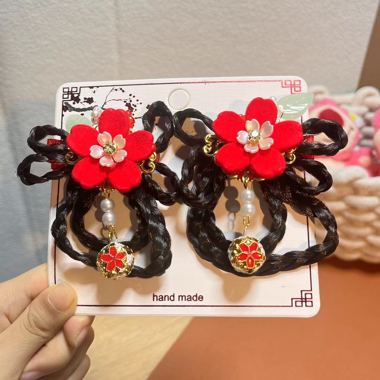 Año Nuevo horquilla accesorios para el cabello de los niños Hanfu estilo antiguo borla arco horquilla niña bebé peluca trenza cabeza Accesorios
