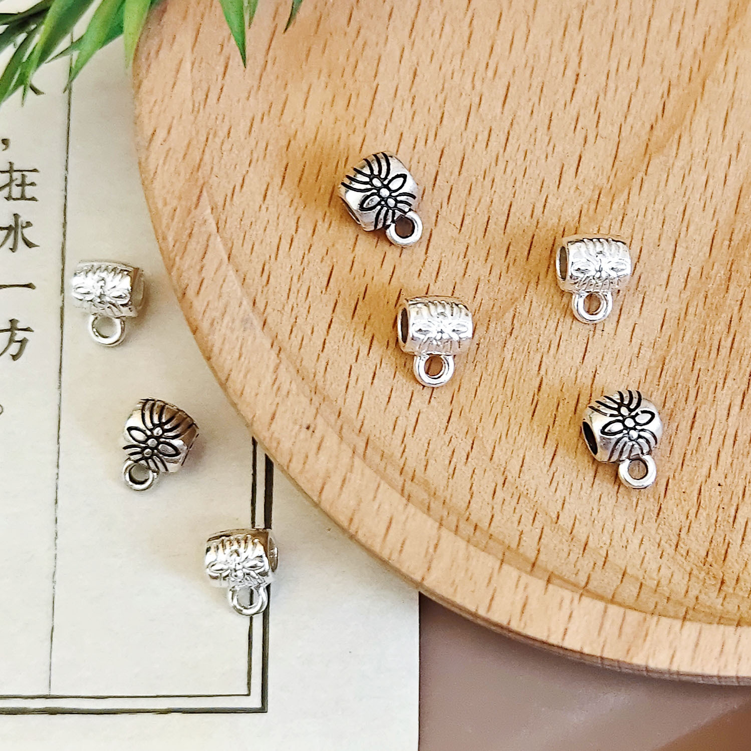 藏银三通简约古银挂头手串隔珠合金diy手链配件复古吊坠连接扣