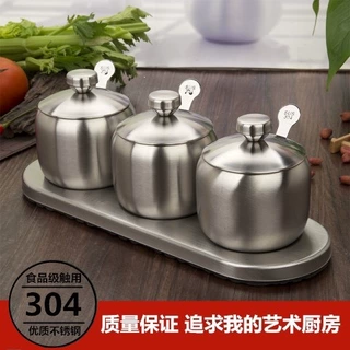 不锈钢304调味罐调料瓶盒罐三味单味厨房用具加厚组合套装带底座